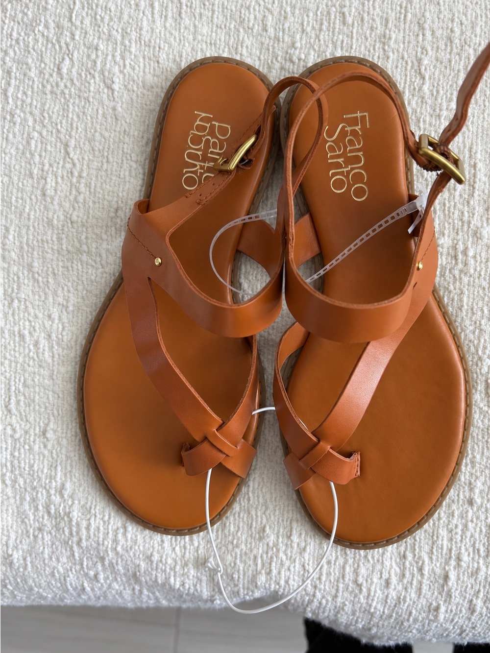Franco Sarto Cognac Leather Cross-Strap Sandals